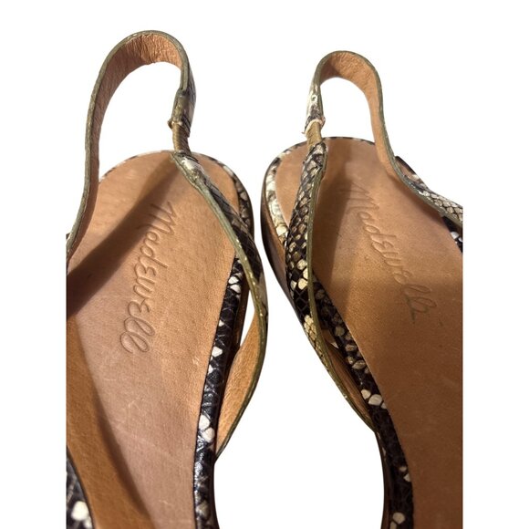 Madewell Snake Print Leather Sandals Size 8 Slingback Flat Heel Stylish & Comfor - Picture 2 of 6